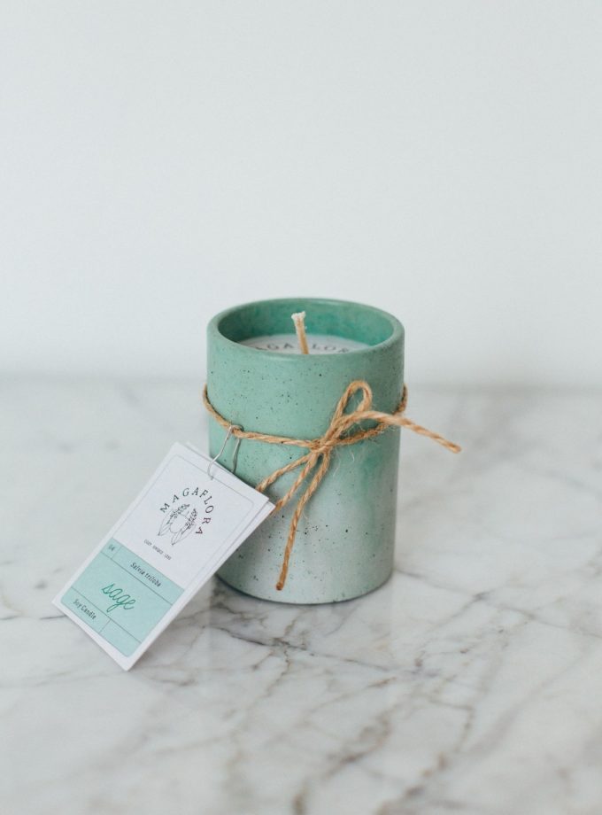 Yeşil Renkli Beton Bardak Mum - 150 ML