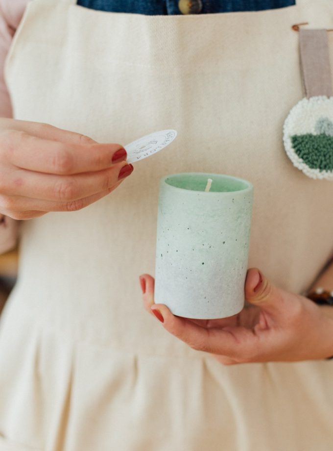 Yeşil Renkli Beton Bardak Mum - 150 ML