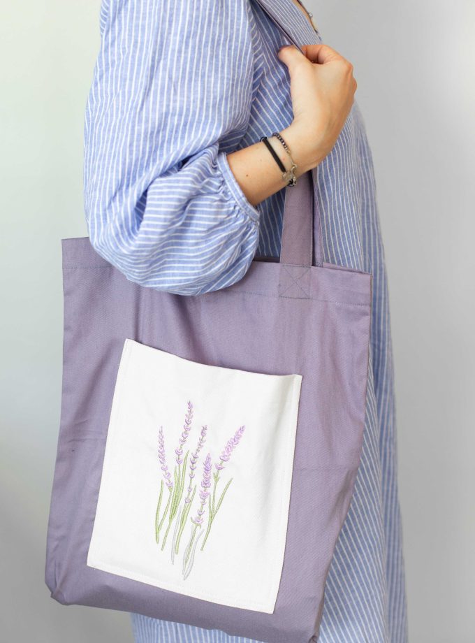 Nakışlı Tek Kollu Alışveriş Çantaları- LAVANTA