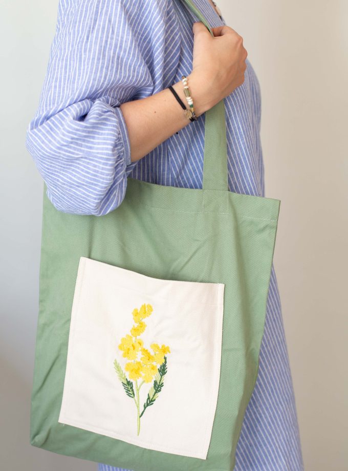 Nakışlı Tek Kollu Alışveriş Çantaları- Mimoza